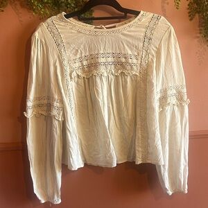 AE Elegant Cream Lace Trim Blouse